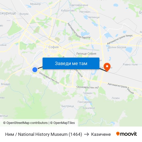 Ним / National History Museum (1464) to Казичене map