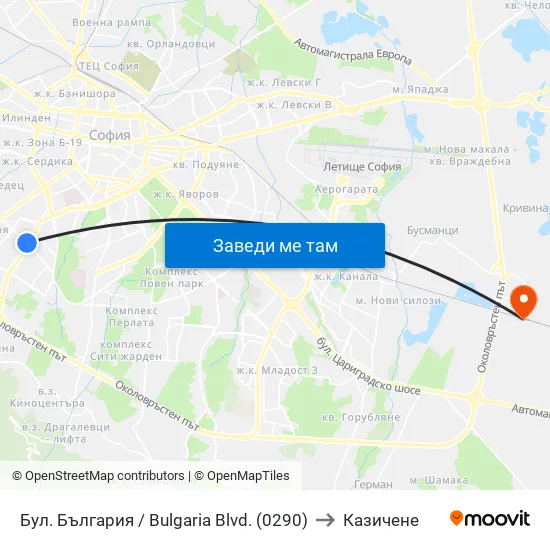 Бул. България / Bulgaria Blvd. (0290) to Казичене map