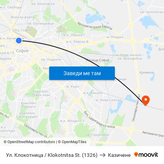 Ул. Клокотница / Klokotnitsa St. (1326) to Казичене map