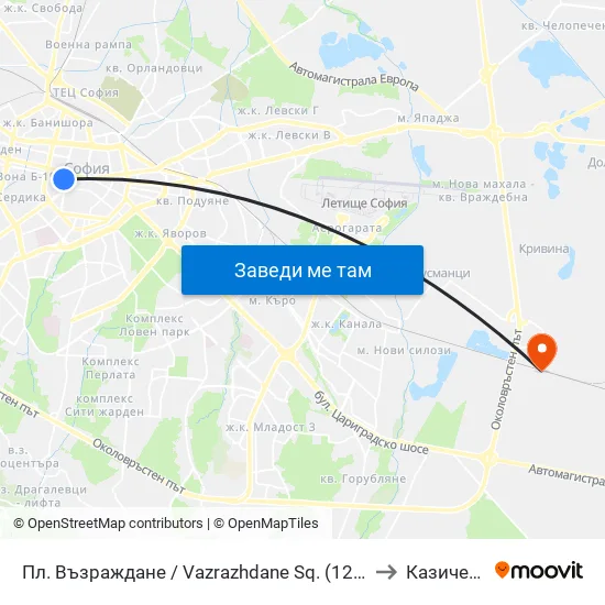 Пл. Възраждане / Vazrazhdane Sq. (1269) to Казичене map