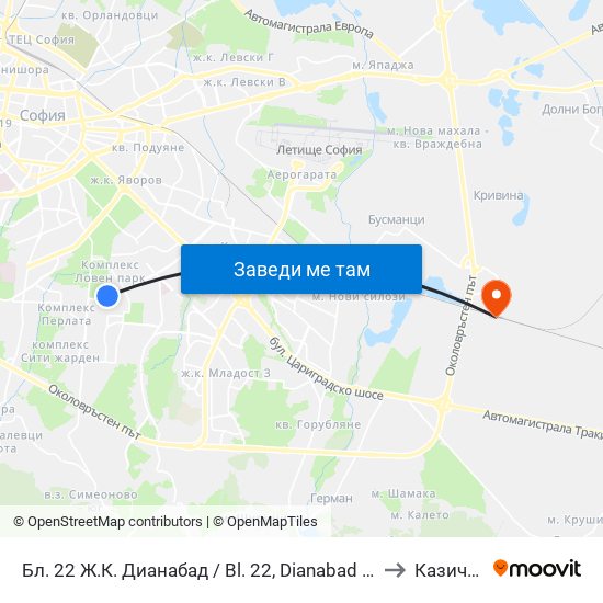 Бл. 22 Ж.К. Дианабад / Bl. 22, Dianabad Qr. (0124) to Казичене map