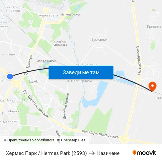Хермес Парк / Hermes Park (2593) to Казичене map