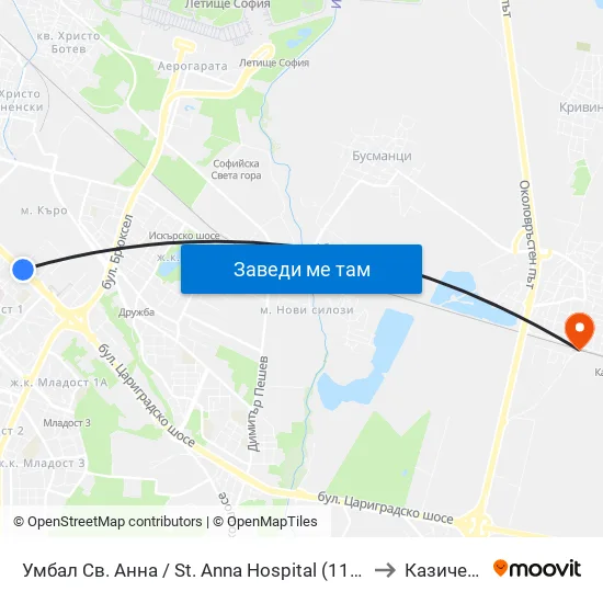 Умбал Св. Анна / St. Anna Hospital (1196) to Казичене map