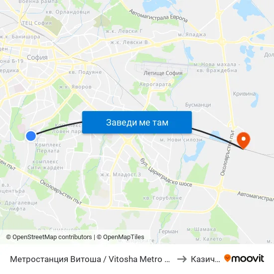 Ⓜ️ Метростанция Витоша / Vitosha Metro Station (0909) to Казичене map