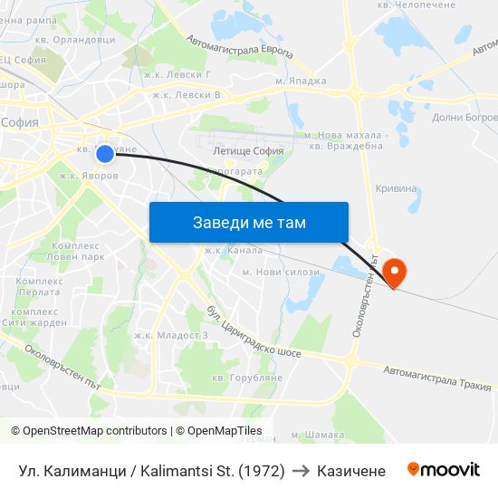 Ул. Калиманци / Kalimantsi St. (1972) to Казичене map