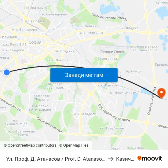 Ул. Проф. Д. Атанасов / Prof. D. Atanasov St. (2134) to Казичене map