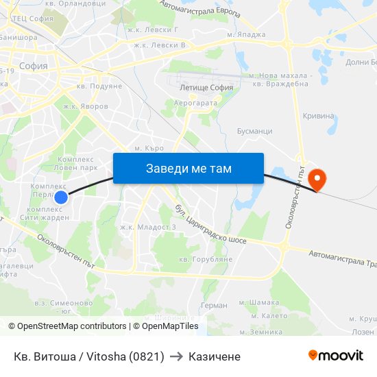 Кв. Витоша / Vitosha (0821) to Казичене map