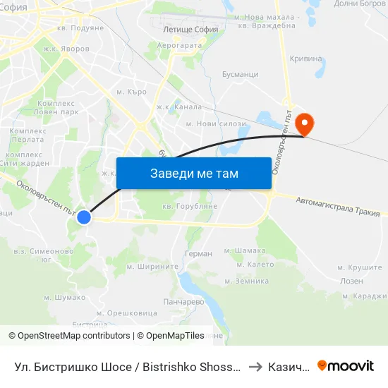 🛍️ Ул. Бистришко Шосе / Bistrishko Shosse St. (0864) to Казичене map