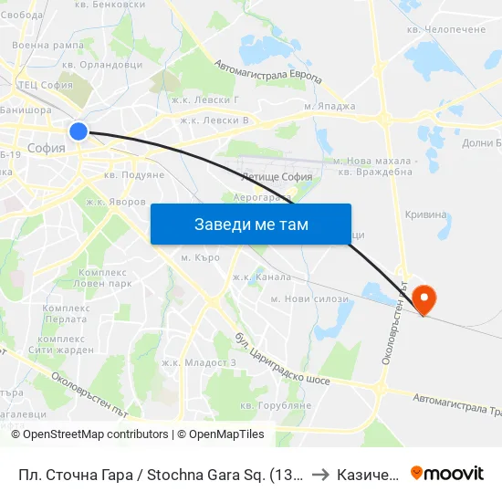 Пл. Сточна Гара / Stochna Gara Sq. (1316) to Казичене map