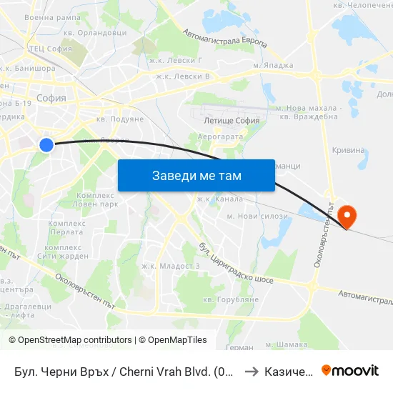 Бул. Черни Връх / Cherni Vrah Blvd. (0395) to Казичене map