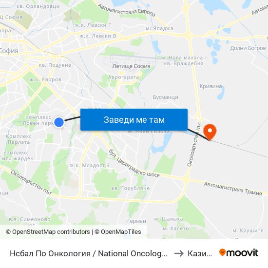 Нсбал По Онкология / National Oncology Hospital (0764) to Казичене map