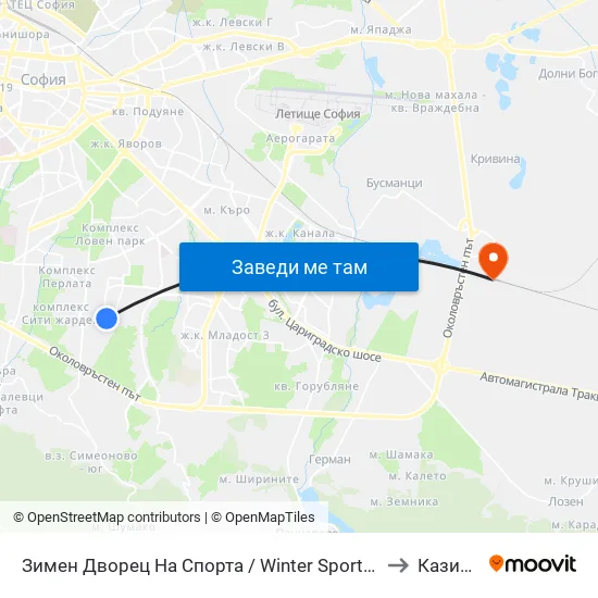 Зимен Дворец На Спорта / Winter Sports Palace (0742) to Казичене map