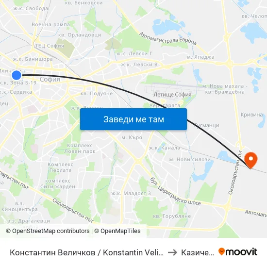 Константин Величков / Konstantin Velichkov to Казичене map
