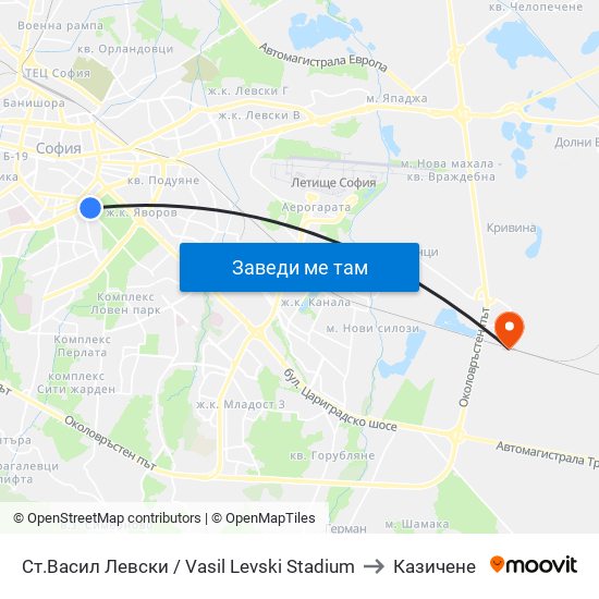Ст.Васил Левски / Vasil Levski Stadium to Казичене map