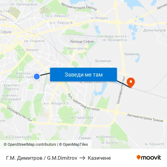 Г. М. Димитров / G. M. Dimitrov to Казичене map