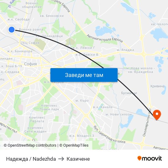 Надежда / Nadezhda to Казичене map