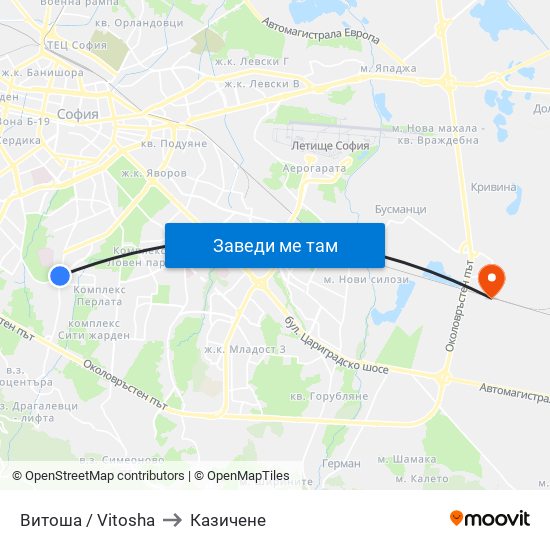Витоша / Vitosha to Казичене map