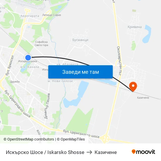 Искърско Шосе / Iskarsko Shose to Казичене map