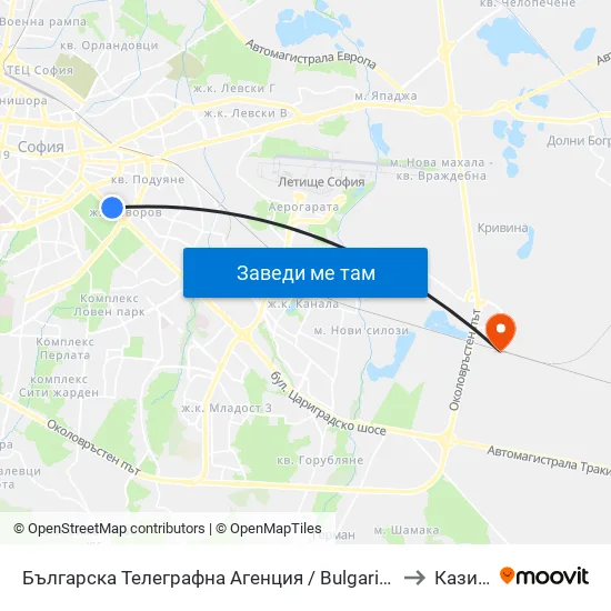 Българска Телеграфна Агенция / Bulgarian News Agency (1395) to Казичене map