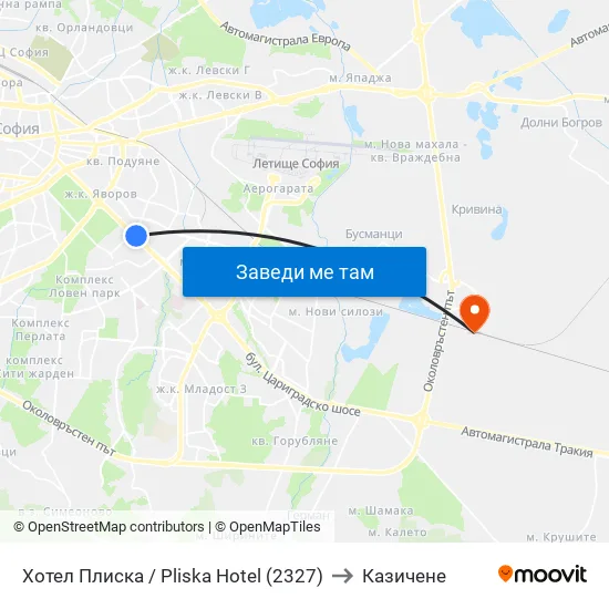 Хотел Плиска / Pliska Hotel (2327) to Казичене map