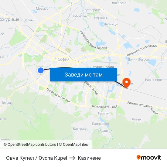 Овча Купел / Ovcha Kupel to Казичене map