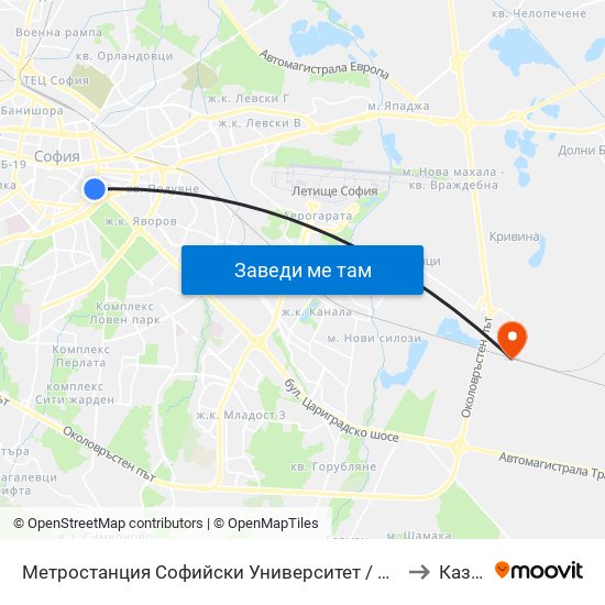Метростанция Софийски Университет / Sofia University Metro Station (2827) to Казичене map