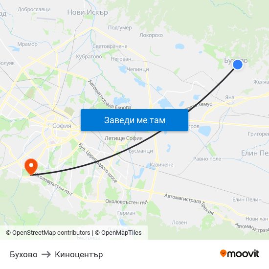 Бухово to Киноцентър map