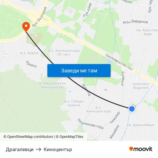 Драгалевци to Киноцентър map