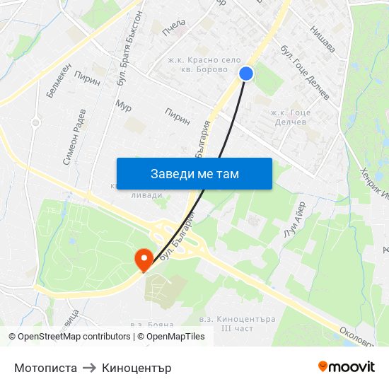 Мотописта to Киноцентър map