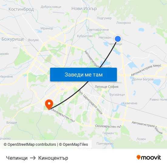 Чепинци to Киноцентър map