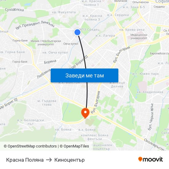 Красна Поляна to Киноцентър map