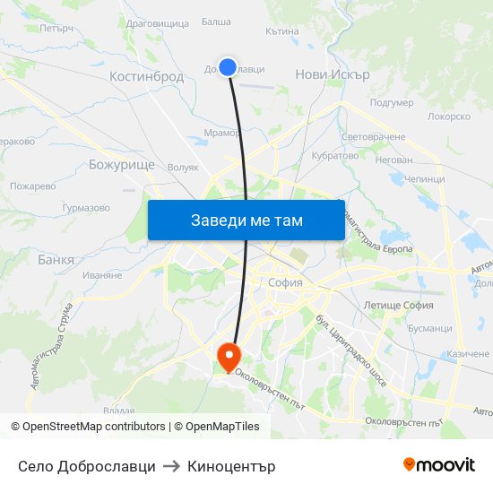 Село Доброславци to Киноцентър map