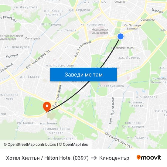 Хотел Хилтън / Hilton Hotel (0397) to Киноцентър map