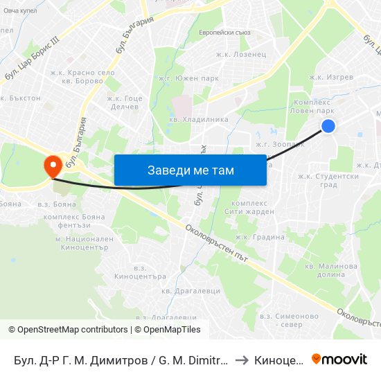 Бул. Д-Р Г. М. Димитров / G. M. Dimitrov Blvd. (0317) to Киноцентър map