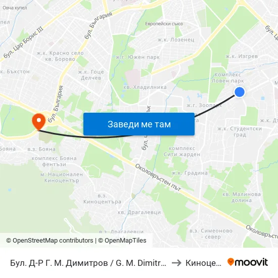 Бул. Д-Р Г. М. Димитров / G. M. Dimitrov Blvd. (0317) to Киноцентър map