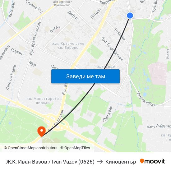 Ж.К. Иван Вазов / Ivan Vazov (0626) to Киноцентър map