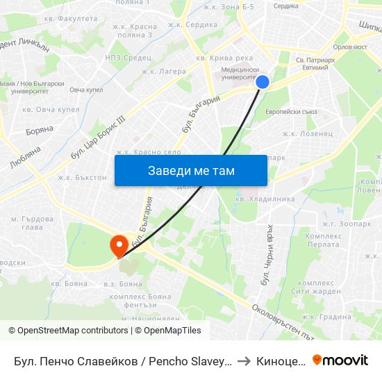 Бул. Пенчо Славейков / Pencho Slaveykov Blvd. (0356) to Киноцентър map