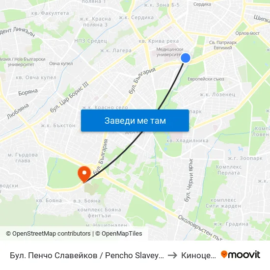 Бул. Пенчо Славейков / Pencho Slaveykov Blvd. (0356) to Киноцентър map