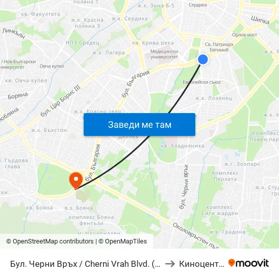 Бул. Черни Връх / Cherni Vrah Blvd. (0398) to Киноцентър map