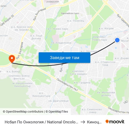 Нсбал По Онкология / National Oncology Hospital (2542) to Киноцентър map