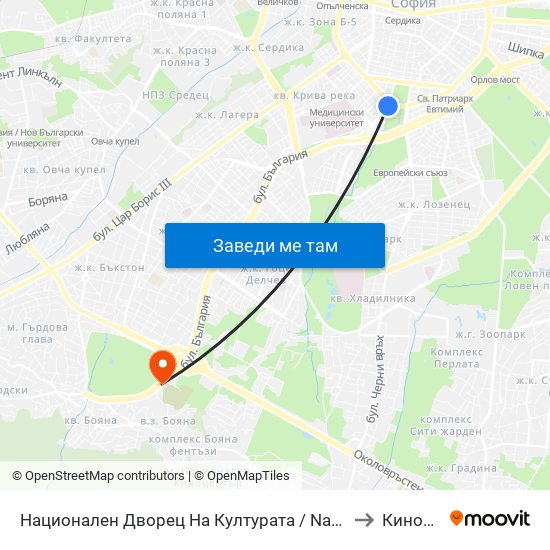 Национален Дворец На Културата / National Palace Of Culture (1134) to Киноцентър map
