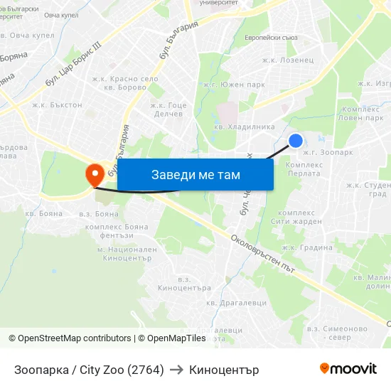 🐘 Зоопарка / City Zoo (2764) to Киноцентър map
