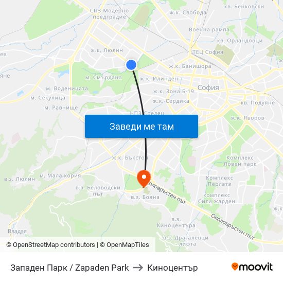 Западен Парк / Zapaden Park to Киноцентър map