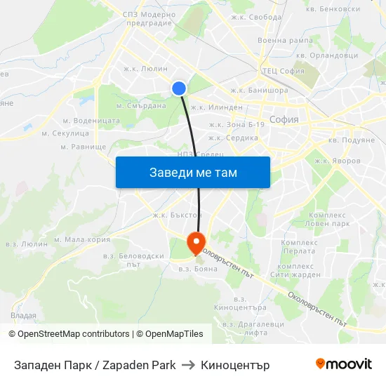 Западен Парк / Zapaden Park to Киноцентър map