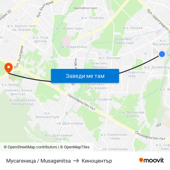 Мусагеница /  Musagenitsa to Киноцентър map