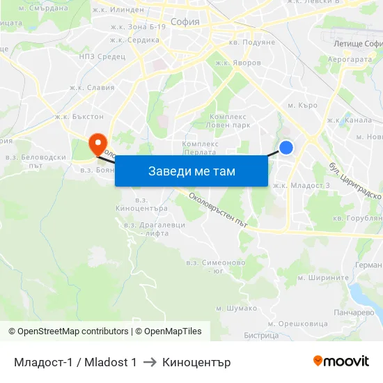 Младост 1 / Mladost 1 to Киноцентър map