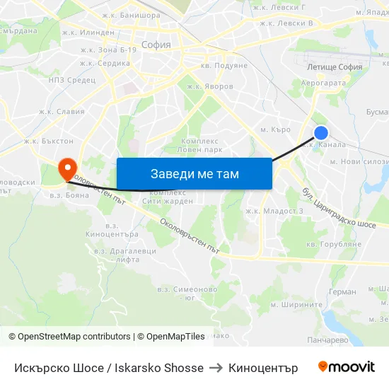 Искърско Шосе / Iskarsko Shose to Киноцентър map