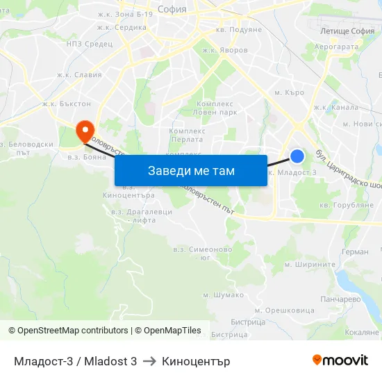 Младост 3 / Mladost 3 to Киноцентър map