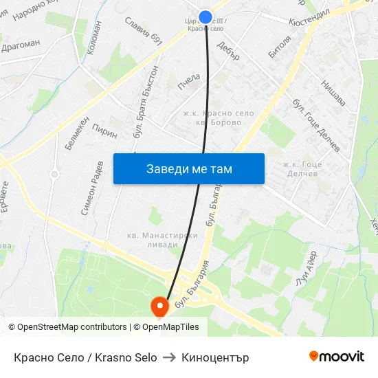 Красно Село / Krasno Selo to Киноцентър map