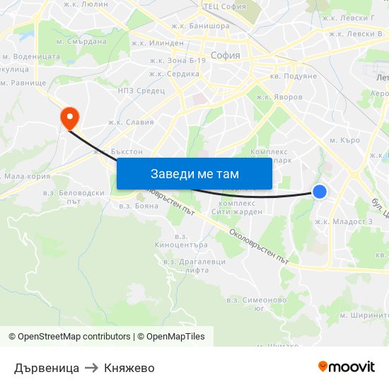 Дървеница to Княжево map